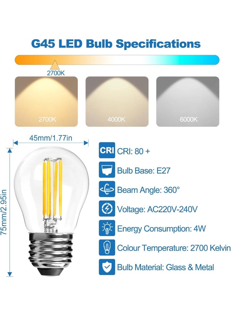 E27 LED Filament Bulb G45 Golf Globe, 4W (40W Equivalent), Dimmable Warm White 2700K, Long Plus Lifetime Decorative Clear Glass Bulb for Pendants, Chandeliers & Lamps – Pack of 10 - Image 2