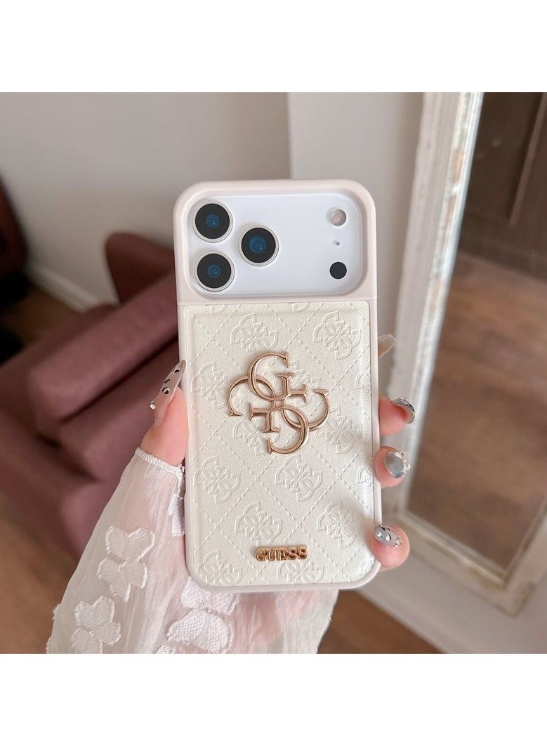 GUESS iPhone 17 Pro Max Cover PU Case With Cardslot & Script Metal Logo - White - Image 1