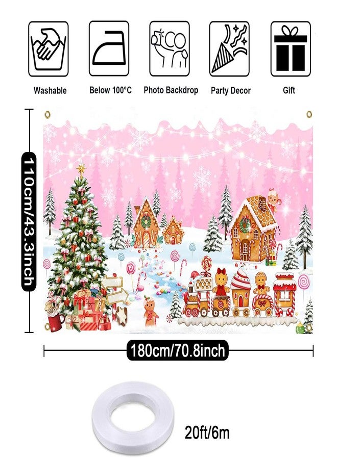 Mocsicka Christmas Gingerbread House Backdrop Banner Pink Merry Christmas Candyland Backdrop Winter Xmas Baby Shower Birthday Family Holiday Party Decortaions Photo Booth Props - Image 4
