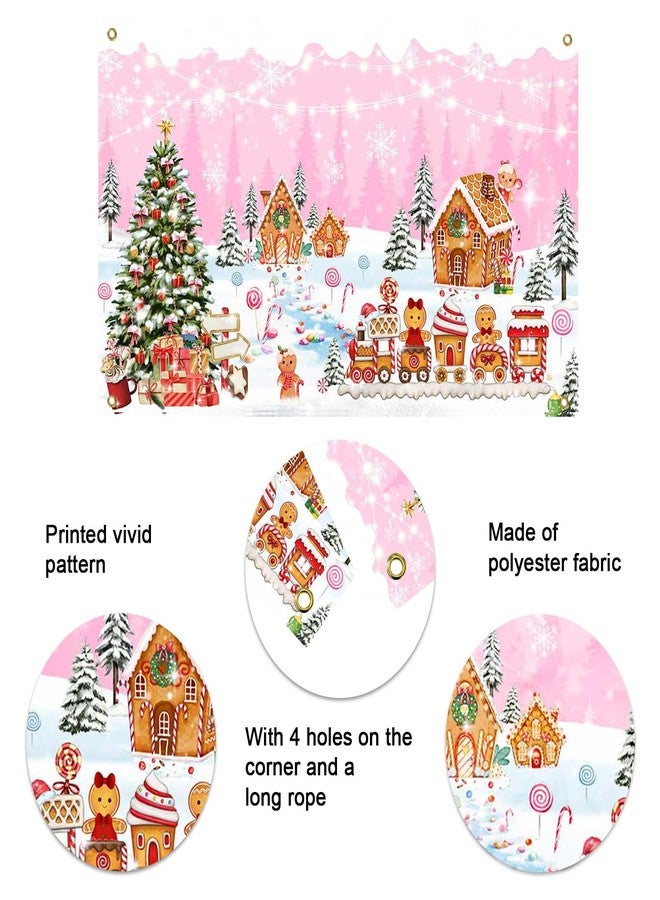 Mocsicka Christmas Gingerbread House Backdrop Banner Pink Merry Christmas Candyland Backdrop Winter Xmas Baby Shower Birthday Family Holiday Party Decortaions Photo Booth Props - Image 5