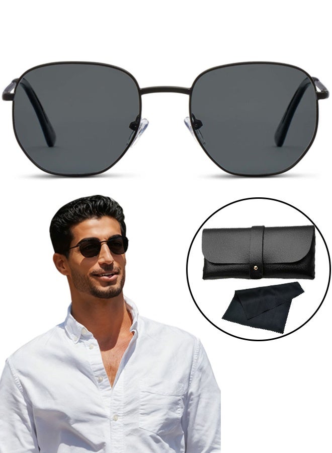 Hipster Hexagonal UV Protection Sunglasses with Glasses Bag and Cloth Men Women Geometric Square Small Vintage Metal Frame Retro Shade Glasses for Daily Wear Outdoor Dating Street Shooting  Weekend Picnics Café Lounging - Image 1