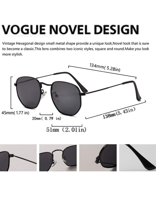 Hipster Hexagonal UV Protection Sunglasses with Glasses Bag and Cloth Men Women Geometric Square Small Vintage Metal Frame Retro Shade Glasses for Daily Wear Outdoor Dating Street Shooting  Weekend Picnics Café Lounging - Image 4