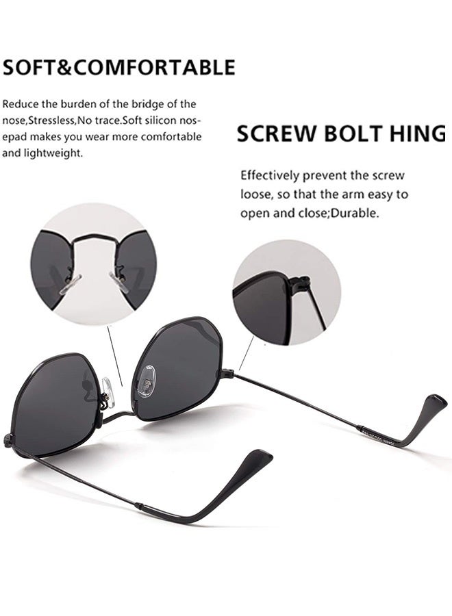 Hipster Hexagonal UV Protection Sunglasses with Glasses Bag and Cloth Men Women Geometric Square Small Vintage Metal Frame Retro Shade Glasses for Daily Wear Outdoor Dating Street Shooting  Weekend Picnics Café Lounging - Image 5