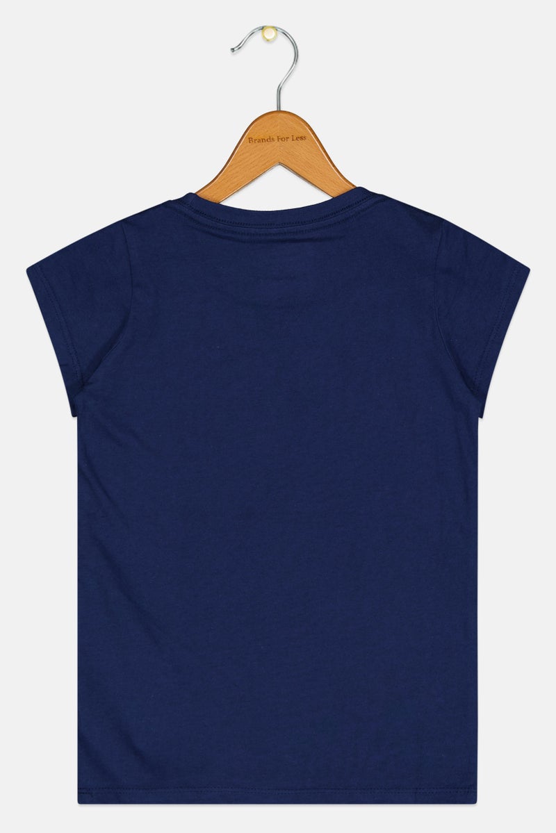 Levi's تي شيرت قصير الأكمام بنات للأطفال بياقة دائرية بشعار العلامة التجارية، أزرق داكن - Image 3