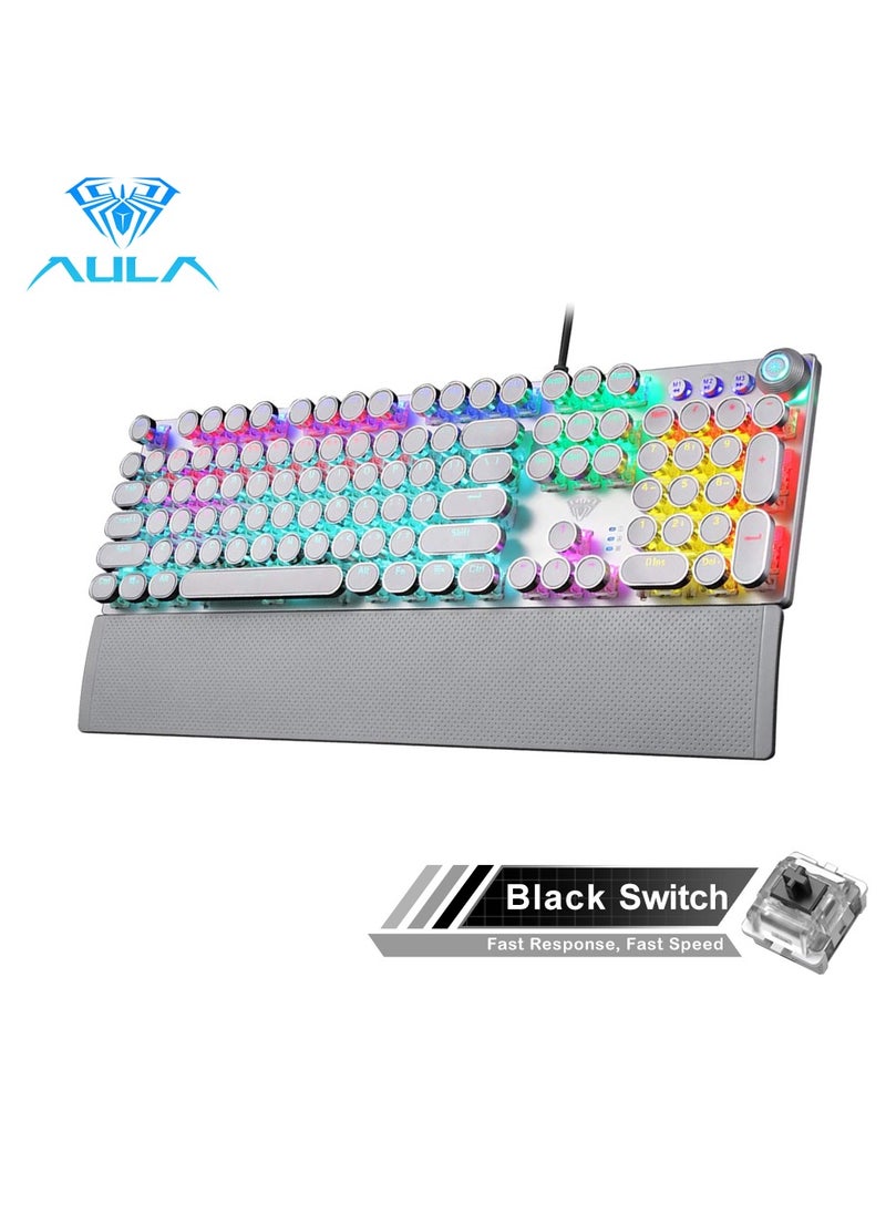AULA - RGB Backlit Volume/Lighting Control Knob Fully Programmable 108-Keys Anti-Ghosting Wired Computer Keyboards for Office/Games, Black Switch - Image 1
