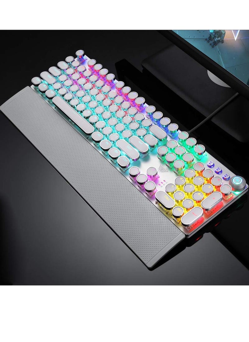 AULA - RGB Backlit Volume/Lighting Control Knob Fully Programmable 108-Keys Anti-Ghosting Wired Computer Keyboards for Office/Games, Black Switch - Image 1