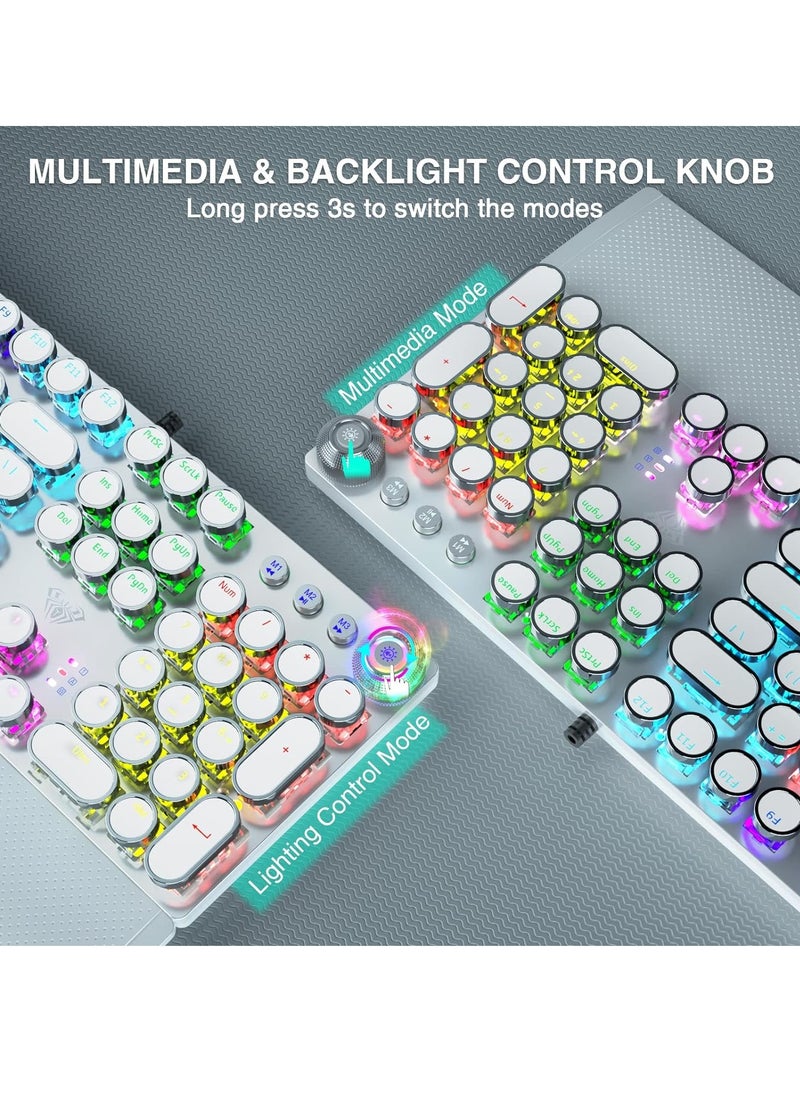 AULA - RGB Backlit Volume/Lighting Control Knob Fully Programmable 108-Keys Anti-Ghosting Wired Computer Keyboards for Office/Games, Black Switch - Image 1