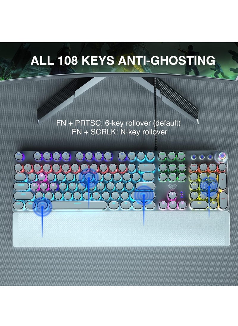 AULA - RGB Backlit Volume/Lighting Control Knob Fully Programmable 108-Keys Anti-Ghosting Wired Computer Keyboards for Office/Games, Black Switch - Image 1