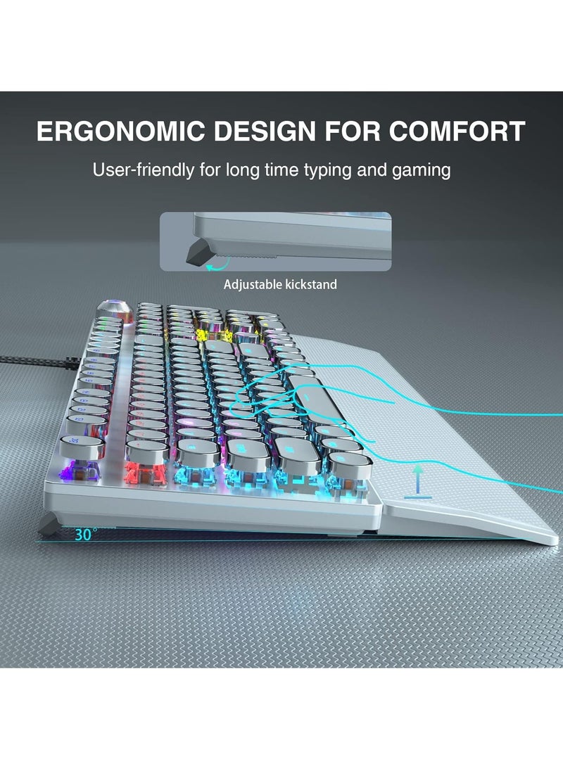 AULA - RGB Backlit Volume/Lighting Control Knob Fully Programmable 108-Keys Anti-Ghosting Wired Computer Keyboards for Office/Games, Black Switch - Image 1