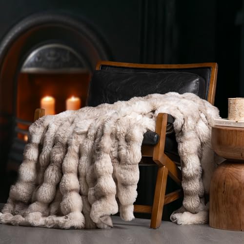EverGrace Ultra Soft Luxury Fluffy Faux Rabbit Fur Throw Blanket, Thick Warm Bubble Throw for Bed, Cozy Plush Reversible Blankets for Couch, Chair, Sofa, Light Grey, 50x60 Inches - Image 1