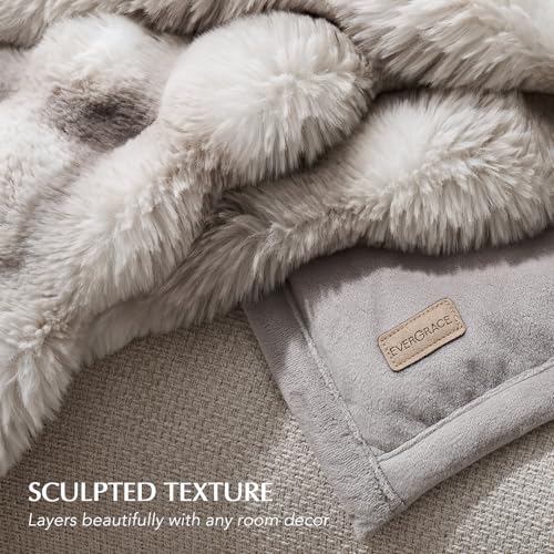 EverGrace Ultra Soft Luxury Fluffy Faux Rabbit Fur Throw Blanket, Thick Warm Bubble Throw for Bed, Cozy Plush Reversible Blankets for Couch, Chair, Sofa, Light Grey, 50x60 Inches - Image 5
