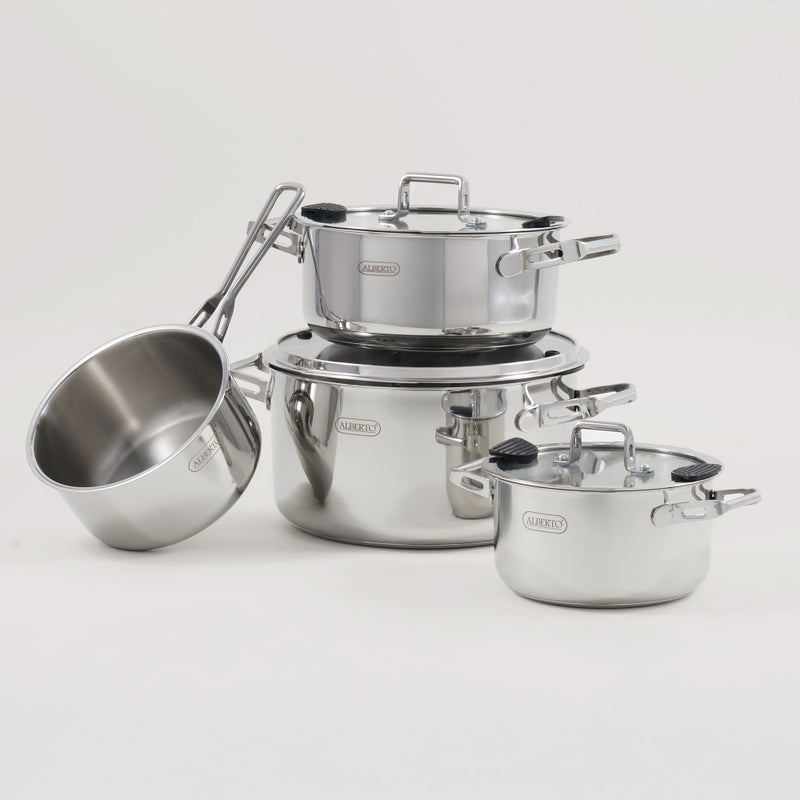 Alberto stainless steel 7pcs cookware set, silver - Image 1