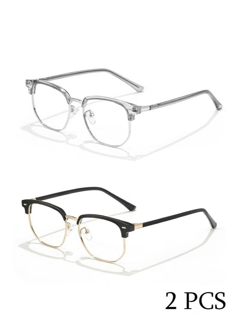 2 PCS Vintage Fashion Half Frame Semi-Rimless Clear Lens Glasses - Image 1