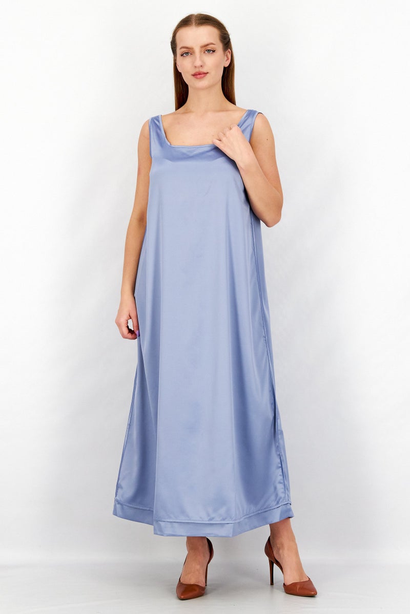 NA-KD Women Plain Satin Bias Cut Midi Dress, Blue - Image 1