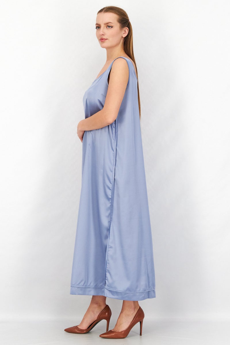 NA-KD Women Plain Satin Bias Cut Midi Dress, Blue - Image 2