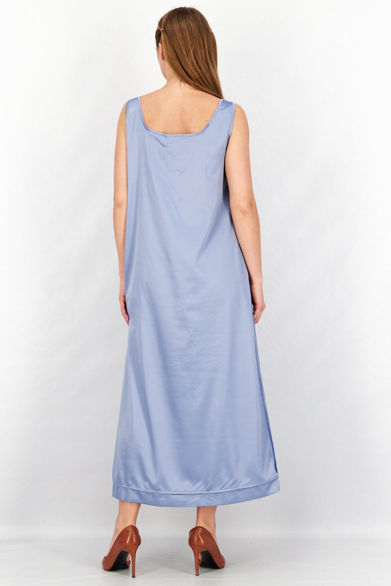 NA-KD Women Plain Satin Bias Cut Midi Dress, Blue - Image 3