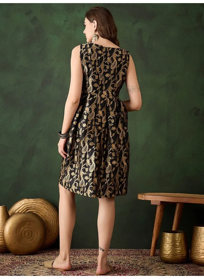 AKS Black Banarasi Brocade Shift Dress