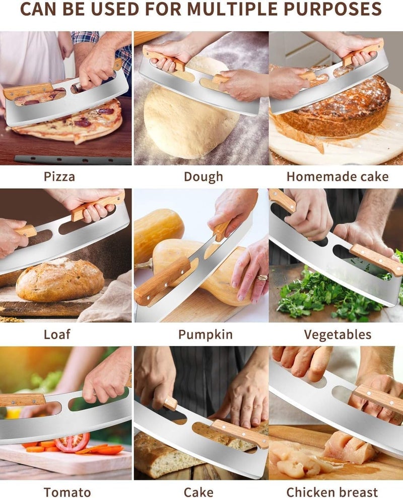 LASALE Professional Chef Pizza Cutter Sharp Stainless Steel Rocker Knife Large Pizza Slicer with Protective Cover Handle for Kitchen Wood - Image 5