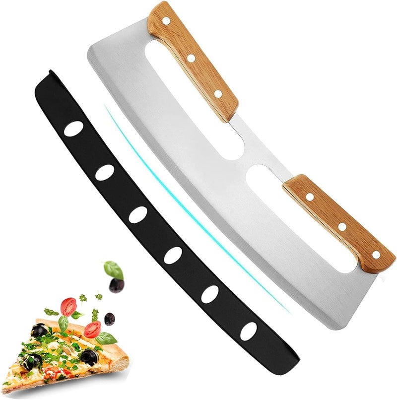 LASALE Professional Chef Pizza Cutter Sharp Stainless Steel Rocker Knife Large Pizza Slicer with Protective Cover Handle for Kitchen Wood - Image 1