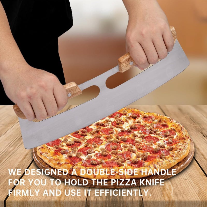 LASALE Professional Chef Pizza Cutter Sharp Stainless Steel Rocker Knife Large Pizza Slicer with Protective Cover Handle for Kitchen Wood - Image 2