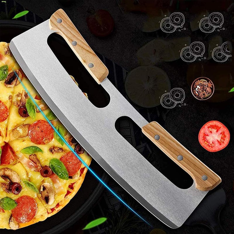 LASALE Professional Chef Pizza Cutter Sharp Stainless Steel Rocker Knife Large Pizza Slicer with Protective Cover Handle for Kitchen Wood - Image 4