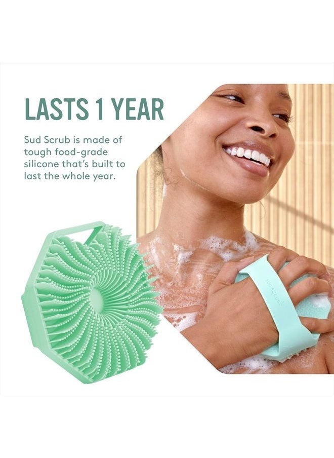 Sud Scrub Antimicrobial Silicone Body Scrubber, Exfoliating Body Scrubber for Sensitive Skin, Eco Friendly Shower Scrubber for Body, Silicone Body Brush for Showering, Lathers Well, Mint  - Image 4