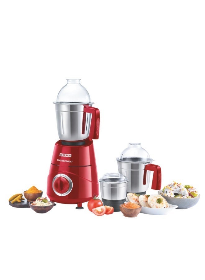 USHA Thunderbolt 800-Watt Copper Motor Mixer Grinder with 3 Jars and 5 Years Motor Warranty(Red) - Image 1