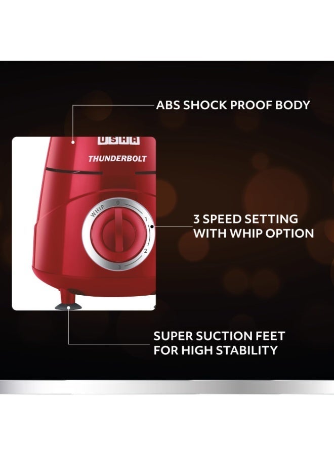 USHA Thunderbolt 800-Watt Copper Motor Mixer Grinder with 3 Jars and 5 Years Motor Warranty(Red) - Image 2