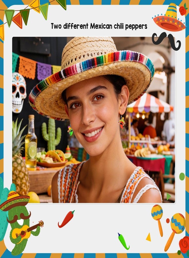 Joyline Cinco De Mayo Earrings for Women Sombrero Hat Chili Cactus Earrings Mexican Straw Hat Outfit Costume Jewelry (Chili) - Image 5