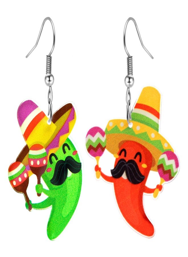 Joyline Cinco De Mayo Earrings for Women Sombrero Hat Chili Cactus Earrings Mexican Straw Hat Outfit Costume Jewelry (Chili) - Image 1