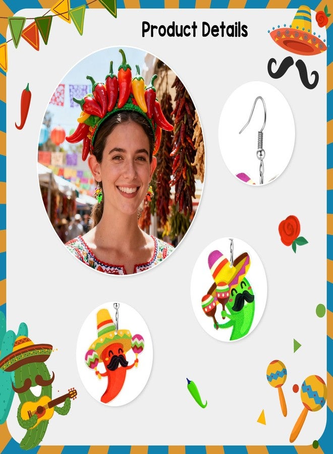 Joyline Cinco De Mayo Earrings for Women Sombrero Hat Chili Cactus Earrings Mexican Straw Hat Outfit Costume Jewelry (Chili) - Image 3