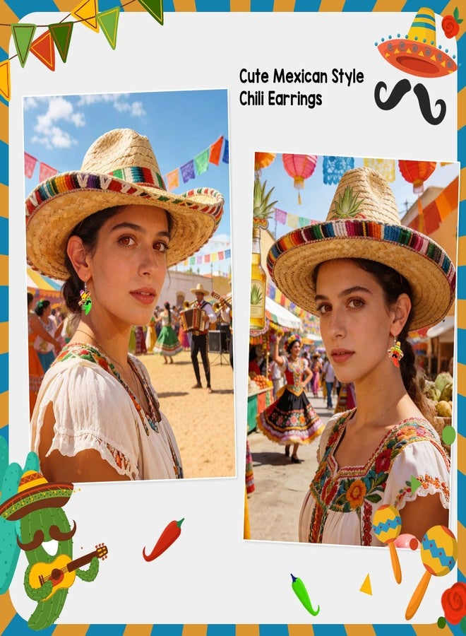 Joyline Cinco De Mayo Earrings for Women Sombrero Hat Chili Cactus Earrings Mexican Straw Hat Outfit Costume Jewelry (Chili) - Image 4