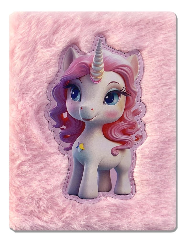 JIADA A6 Size Soft Fur Plush Fabric Diary/Personal Notebook Cute Animal Print - Unicorn - Image 1
