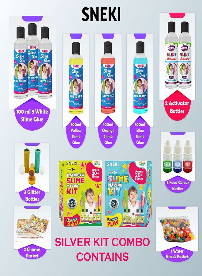 SNEKI Make 30+ Slime Multicolor Scented DIY Magic Toy Slimy Slime Activator Glue Gel Jelly Putty Making kit Set Toy for Boys Girls Kids Slime Activator Making Kit 6 Glue & 2 Activator Bottle - Image 2