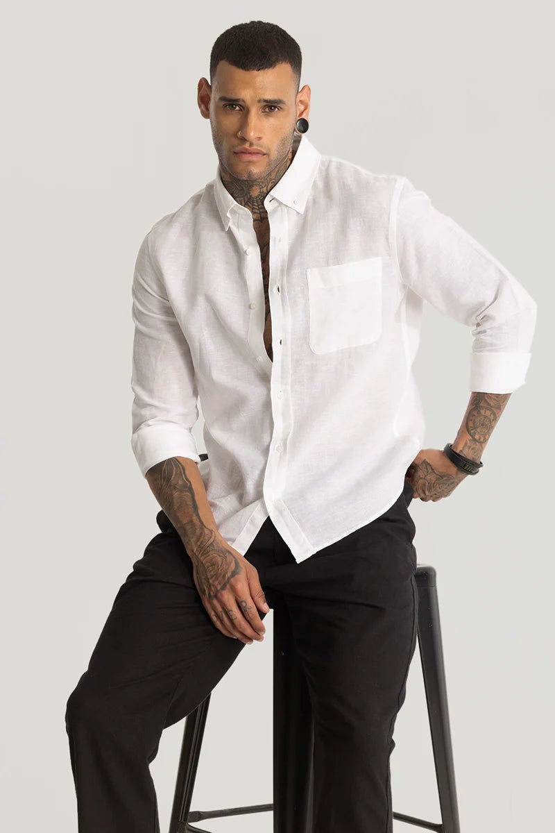 SNITCH White Linen Blend Shirt - Image 1