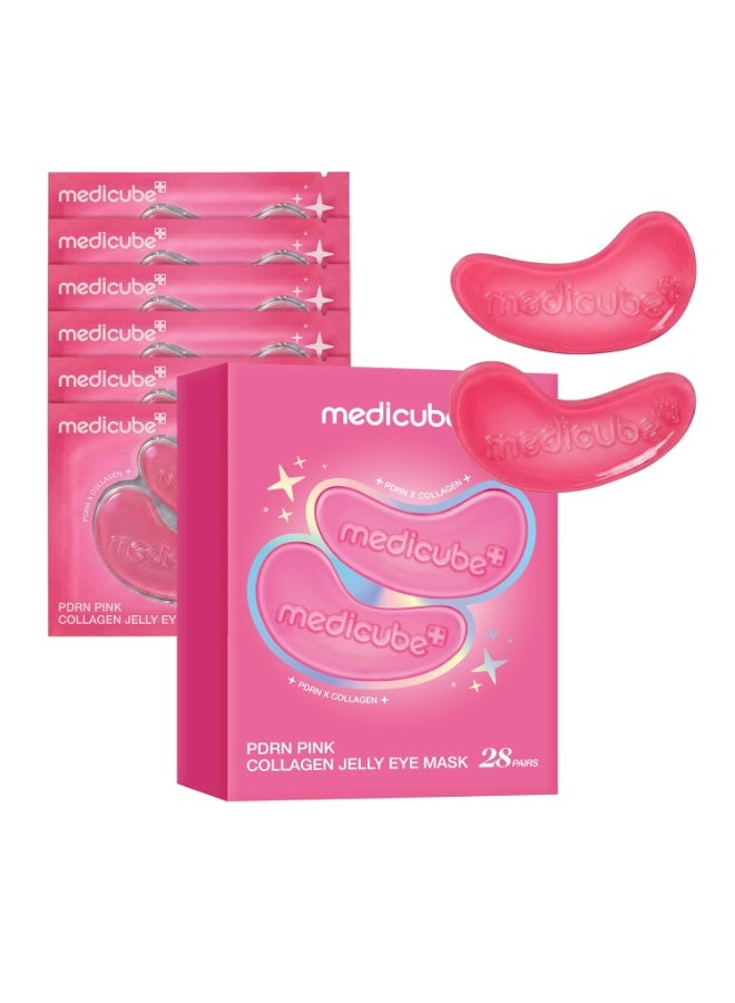 medicube Jelly Eye Mask PDRN Pink Collagen - Hydrogel Eye Patches, 28 Pairs | Eye Patches with PDRN, Collagen, NAD - For Puffy & Tired Eyes, Firming for Look of Wrinkles & Fine Lines, Korean Skincare