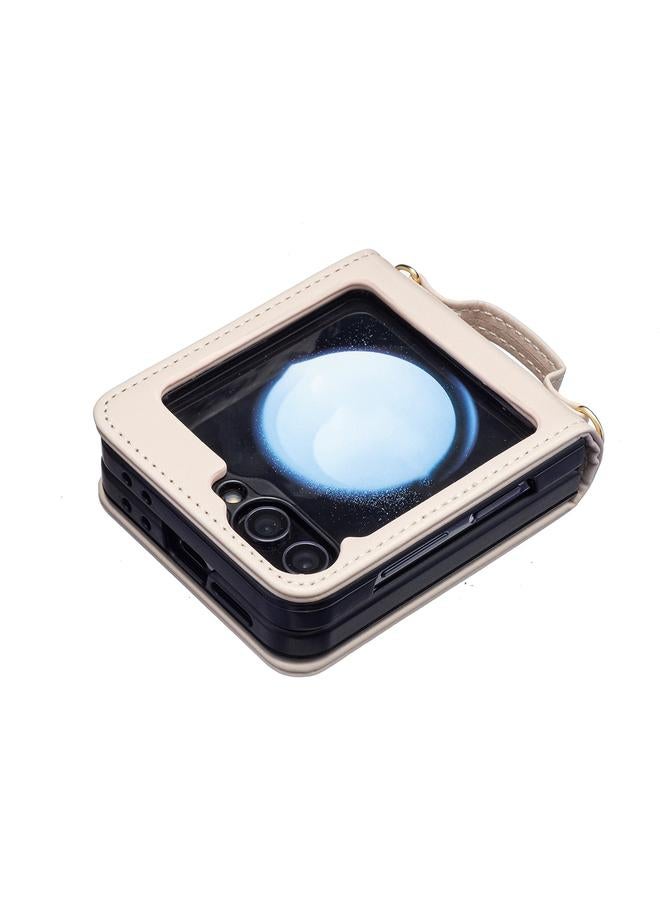 اس-توب جراب هاتف Samsung Galaxy Z Flip5 على شكل موجة مع حزام كتف من الجلد - Image 3