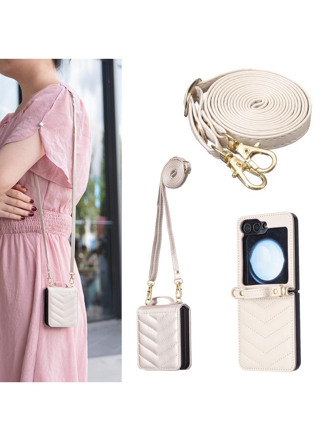 اس-توب جراب هاتف Samsung Galaxy Z Flip5 على شكل موجة مع حزام كتف من الجلد - Image 1