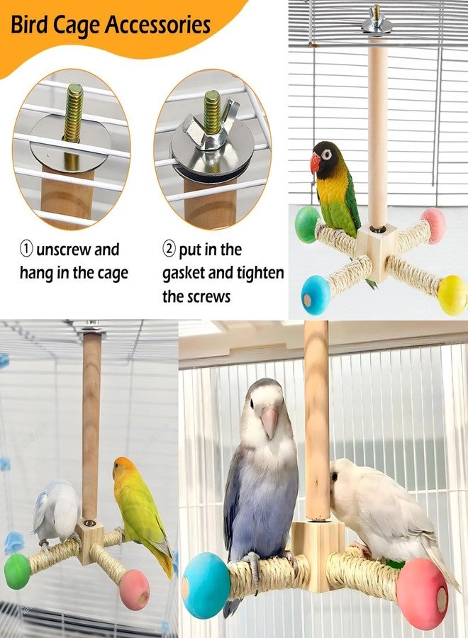 Jevnd Bird Stand Perch Toy, Interactive Spinning Parakeet Toys, Wooden Exercise Wheel Parrot Toy, Enrichment Cockatiel Toy for Birds Cage, Bird Cage Accessories Perch Toys for Budgies (S) - Image 4