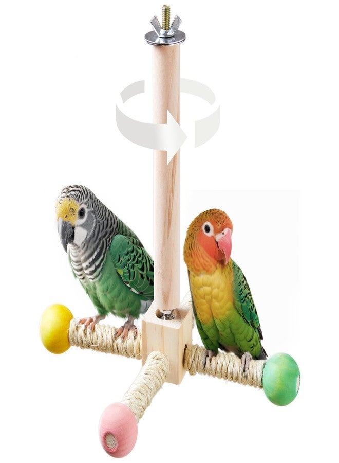 Jevnd Bird Stand Perch Toy, Interactive Spinning Parakeet Toys, Wooden Exercise Wheel Parrot Toy, Enrichment Cockatiel Toy for Birds Cage, Bird Cage Accessories Perch Toys for Budgies (S) - Image 1