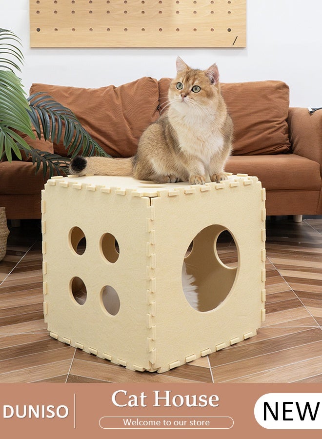 DUNISO Large Cat House for Indoor Cats,Cat Beds, Large Cat Cave with Cozy Condo, Indoor Cat House with Scratch Pad, Cat Hideaway with Double-Sided Soft Cushions - Image 1