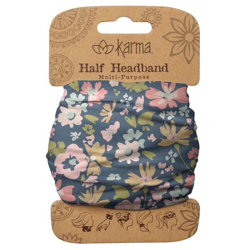 Karma Gifts Navy Floral Headband for Women Medium Fabric Headband and Stretchy Hair Scarf Navy Blue