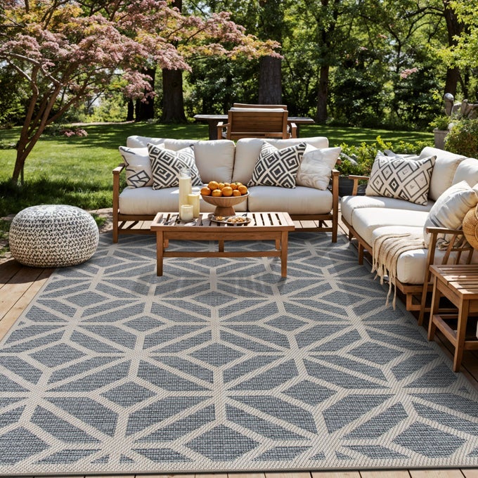 CONTEMPORARY GEOMETRIC RUG FOR PATIO DEC BALCONY INDOOROUTDOOR AREA RUG 710 X 10 BLUE