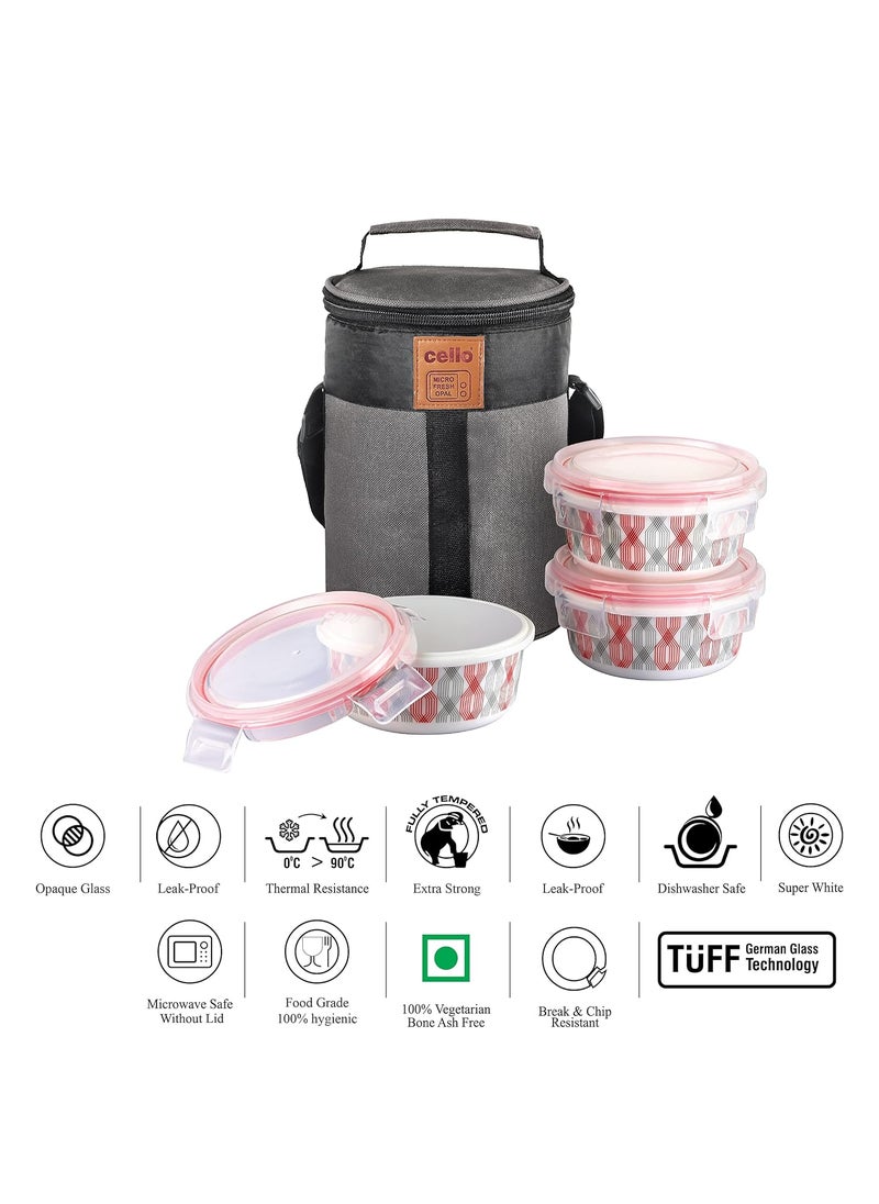 Cello CELLO Red Trellis Opalware Lunch Box with Jacket 3 Containers Lunch Box 300ml  - Image 3