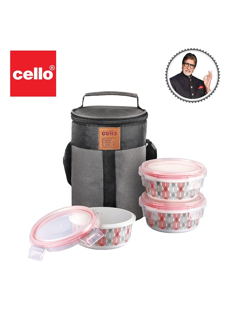 Cello CELLO Red Trellis Opalware Lunch Box with Jacket 3 Containers Lunch Box 300ml  - Image 2
