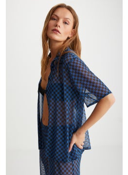 GRIMELANGE Enora Women's Short Sleeve Chiffon Blue Shirt  - Image 4