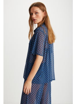 GRIMELANGE Enora Women's Short Sleeve Chiffon Blue Shirt  - Image 2