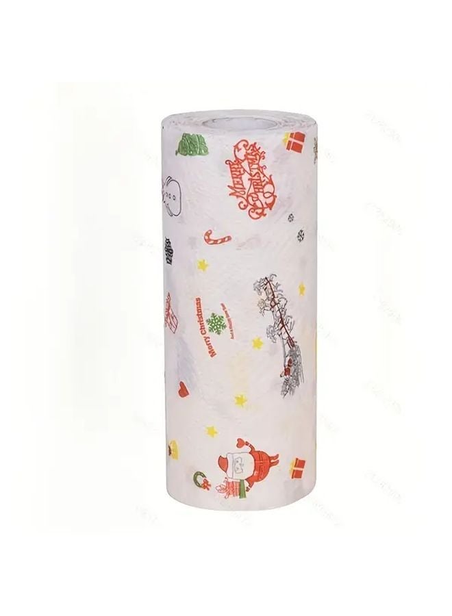 لفة ورق تنظيف المطبخ القابل للتخلص منه لعيد الميلاد - أبيض - للاستخدام الجاف والرطب - بتصميم عطلات - Image 1