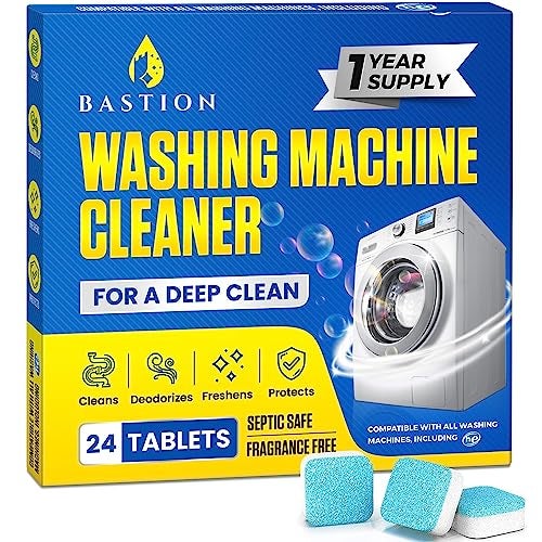 Bastion Washing Machine Cleaner Tablets 24 pack Powerful Descaler -Deep Cleaning for HE Front Loader & Top Load Washer Septic Safe Eco-Friendly Deodorizer Clean Drum & Laundry Tub Seal- Year's Supply - Image 1