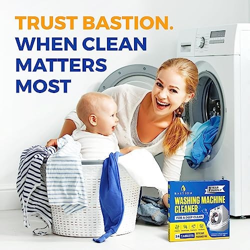 Bastion Washing Machine Cleaner Tablets 24 pack Powerful Descaler -Deep Cleaning for HE Front Loader & Top Load Washer Septic Safe Eco-Friendly Deodorizer Clean Drum & Laundry Tub Seal- Year's Supply - Image 2
